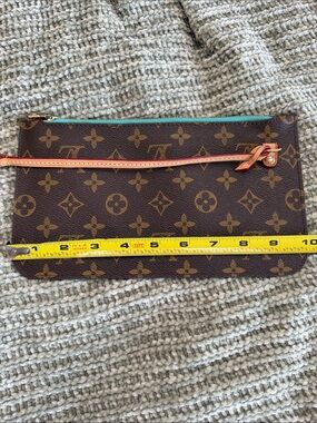 Designer inspired Brown Monogram Pouch with Turquoise Zipper